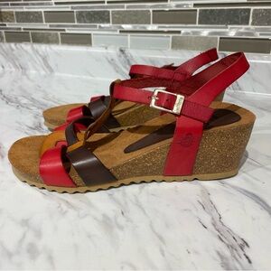 Yokono wedge sandals leather cork Lady Bug stamp made in Spain